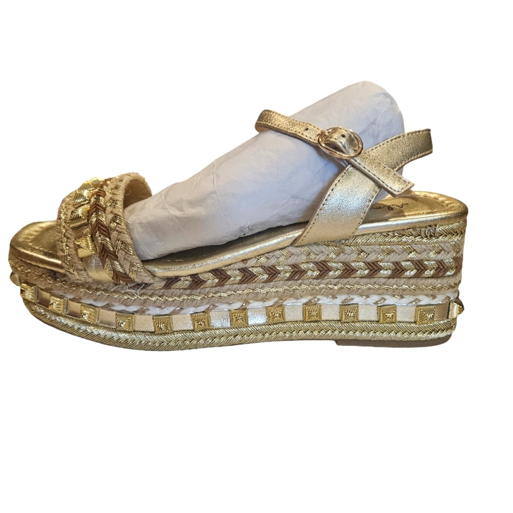 127 Alma En Pena Gold Espadrille Shoes with Jute Platform EU 39